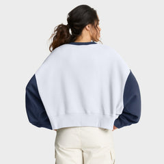 Milwaukee Brewers Women's Oversized High Hip Fleece Sweatshirt White/Navy