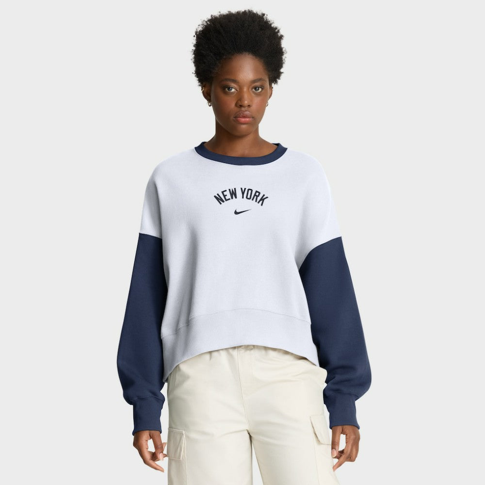 New York Yankees Women's Oversized High Hip Fleece Sweatshirt White/Navy
