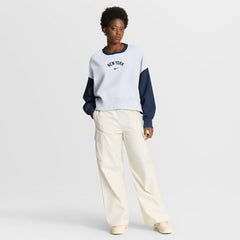New York Yankees Women's Oversized High Hip Fleece Sweatshirt White/Navy