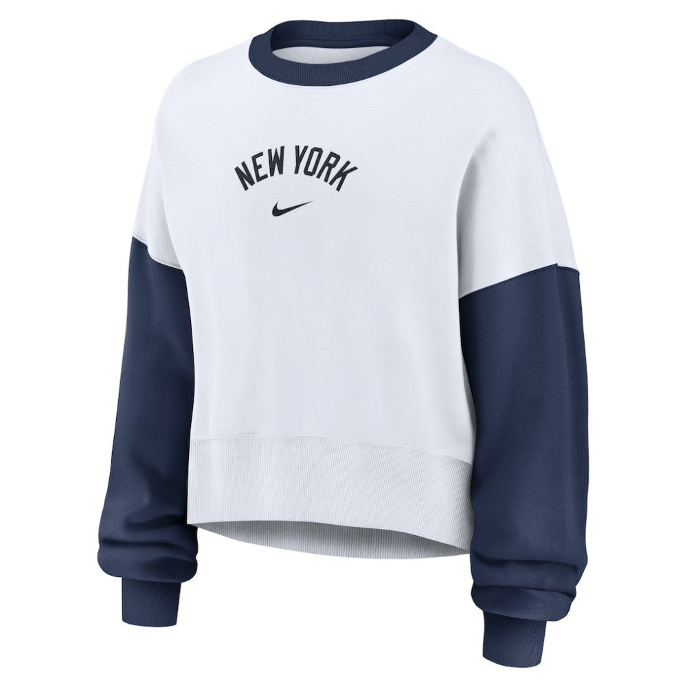 New York Yankees Women's Oversized High Hip Fleece Sweatshirt White/Navy