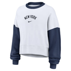 New York Yankees Women's Oversized High Hip Fleece Sweatshirt White/Navy