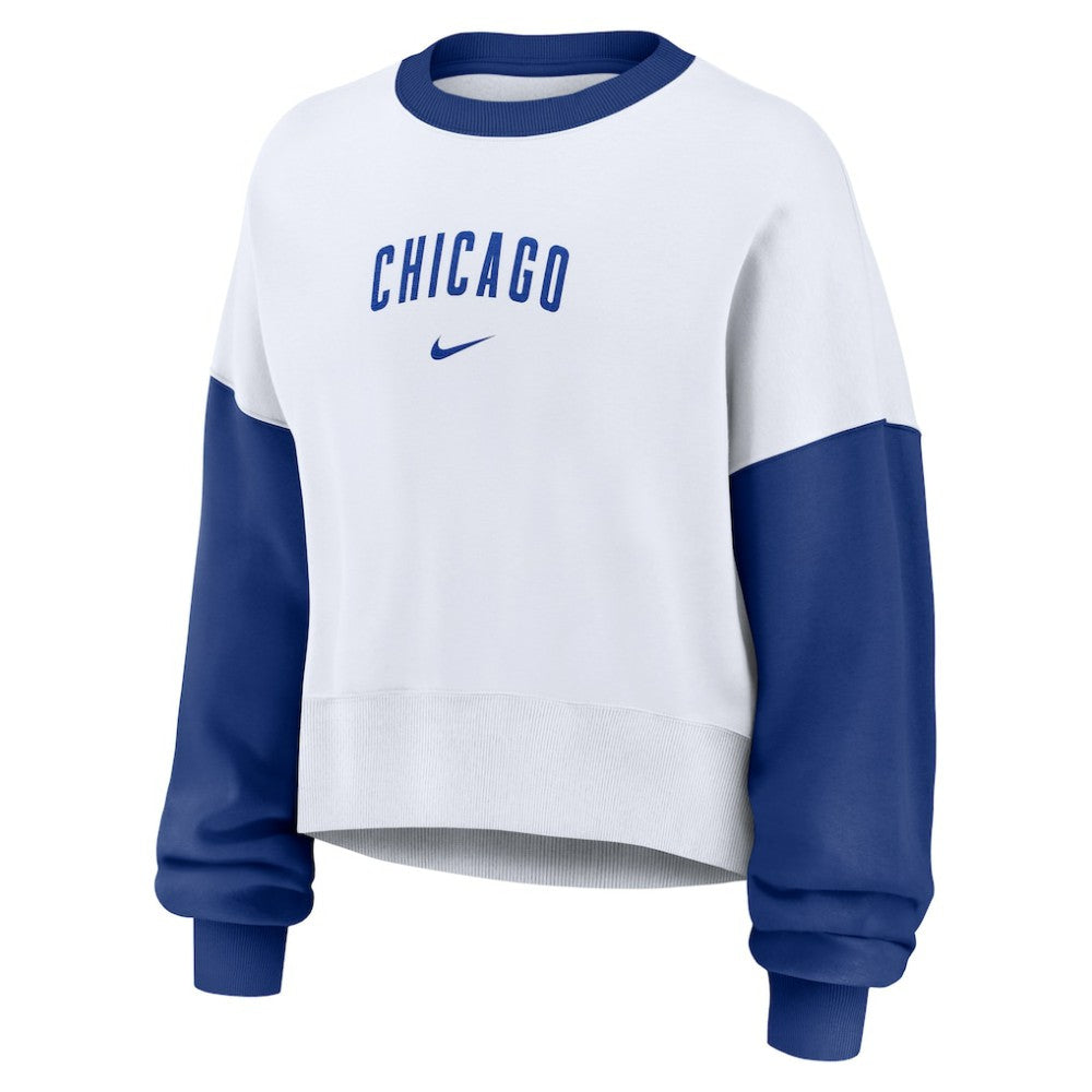 Chicago Cubs Women's Oversized High Hip Fleece Sweatshirt White/Royal