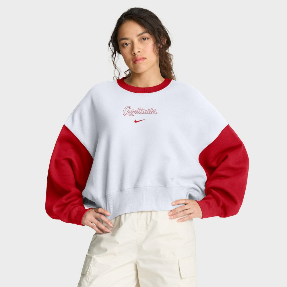 St. Louis Cardinals Women's Oversized High Hip Fleece Sweatshirt White/Red