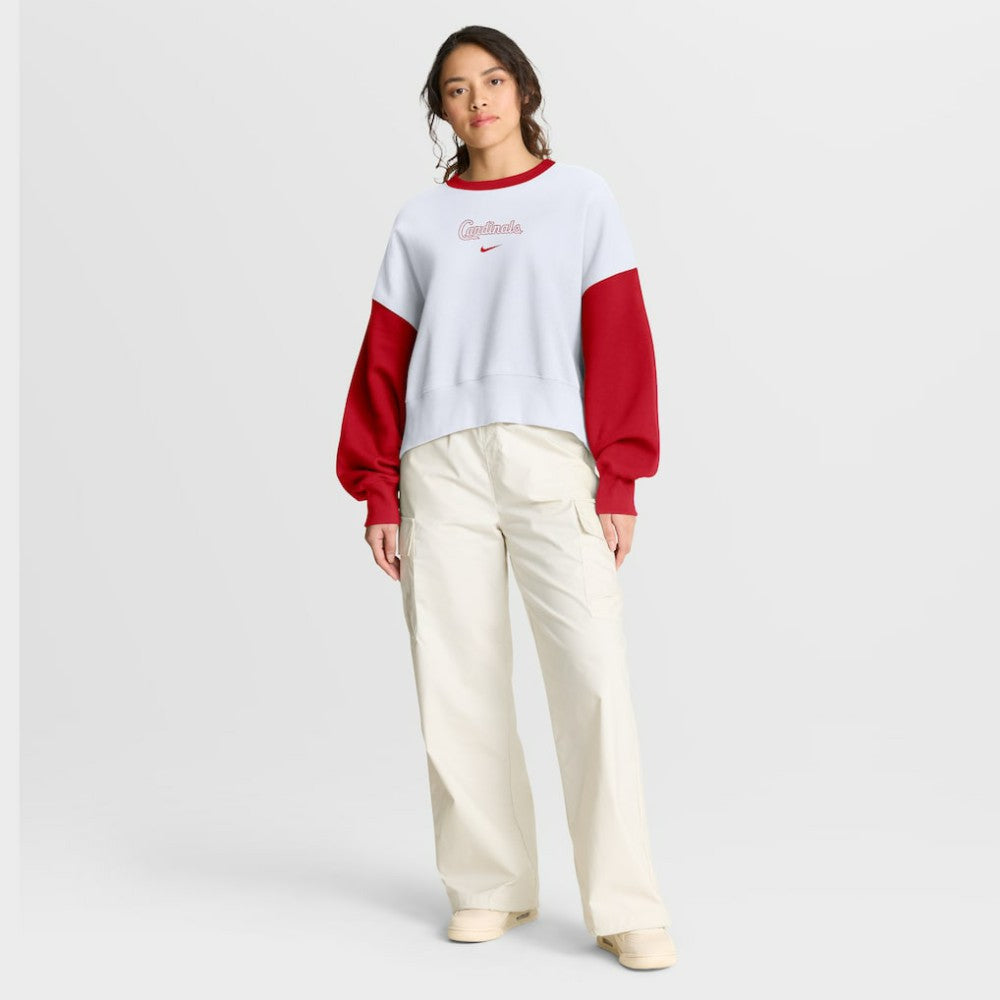 St. Louis Cardinals Women's Oversized High Hip Fleece Sweatshirt White/Red