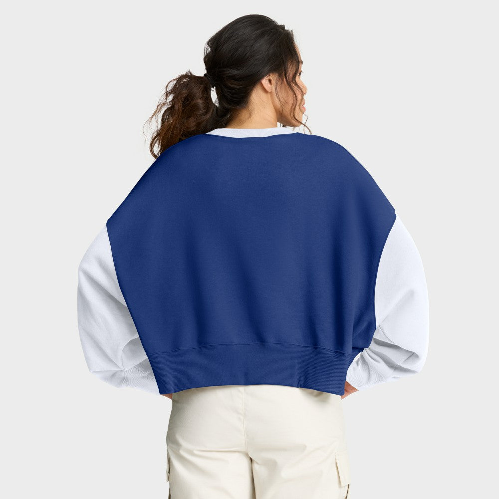 New York Mets Women's Oversized High Hip Fleece Sweatshirt Royal/White