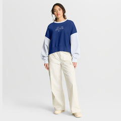 New York Mets Women's Oversized High Hip Fleece Sweatshirt Royal/White
