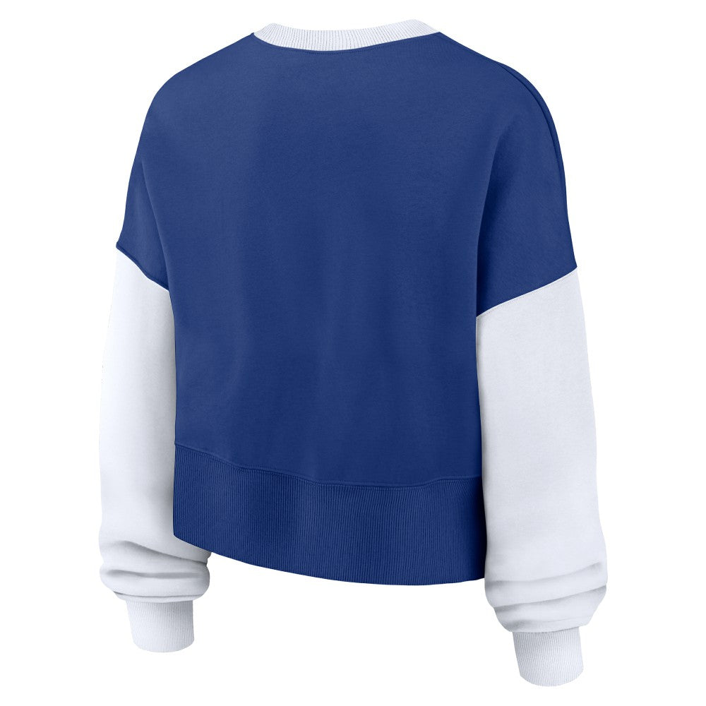 New York Mets Women's Oversized High Hip Fleece Sweatshirt Royal/White