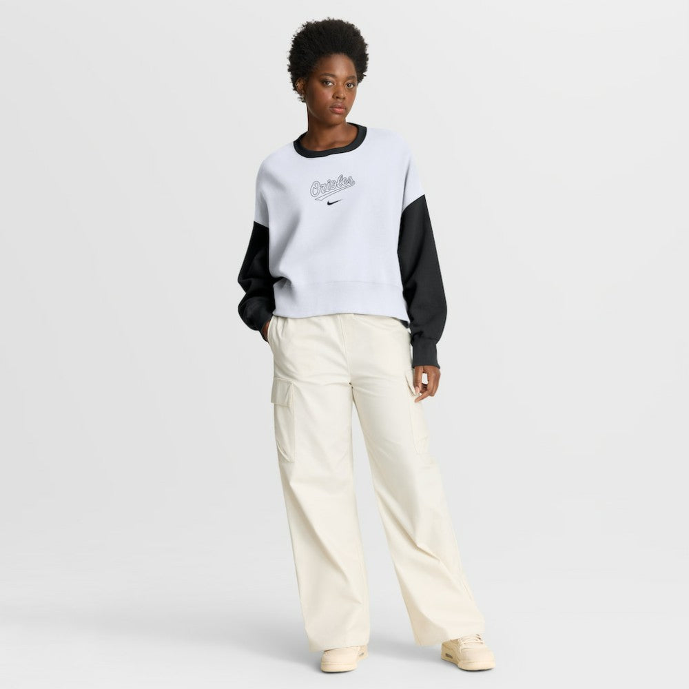 Baltimore Orioles Women's Oversized High Hip Fleece Sweatshirt White/Black