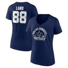CeeDee Lamb Dallas Cowboys Women's Floral Name & Number V-Neck T-Shirt - Navy discount