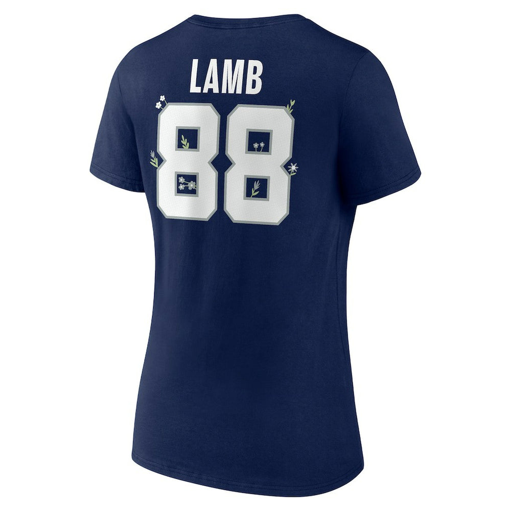 CeeDee Lamb Dallas Cowboys Women's Floral Name & Number V-Neck T-Shirt - Navy discount
