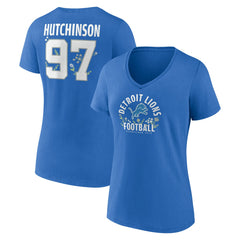 Aidan Hutchinson Detroit Lions Women's Floral Name & Number V-Neck T-Shirt - Blue discount
