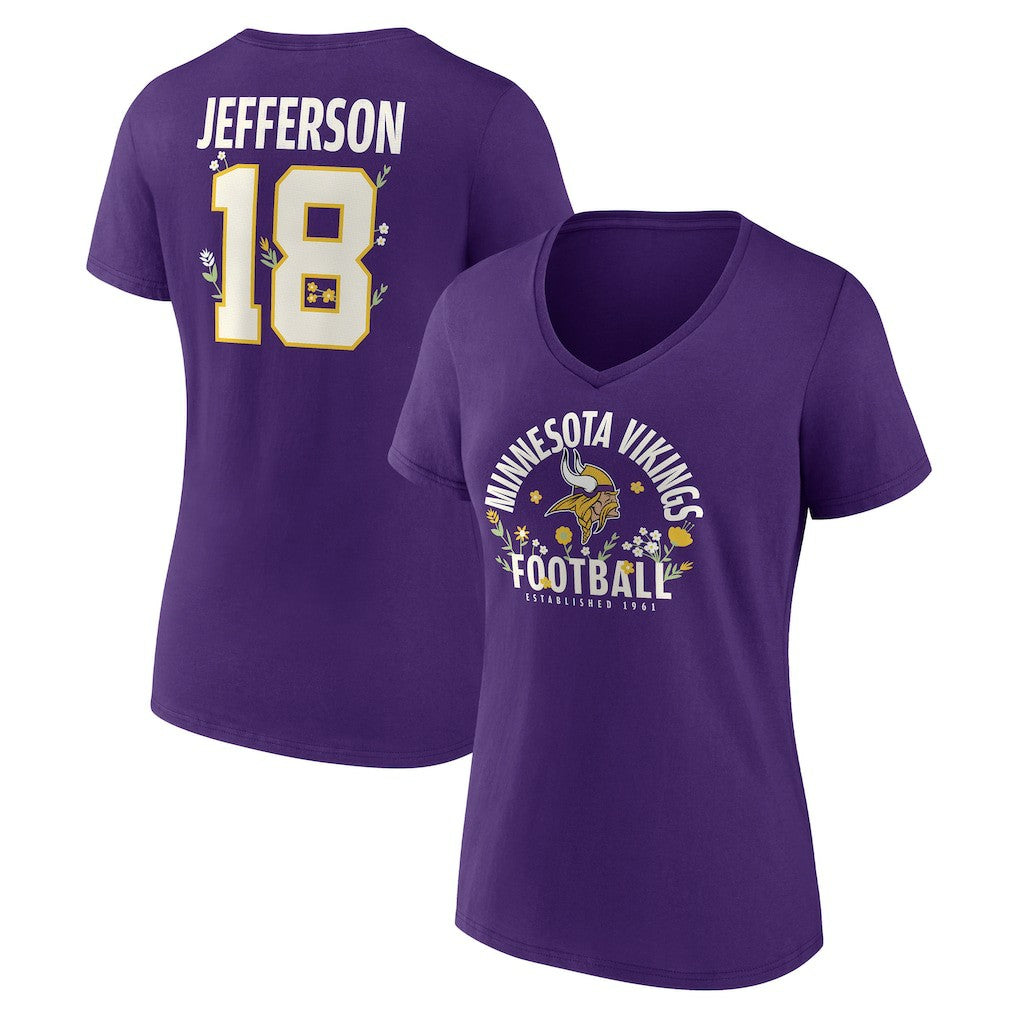 Justin Jefferson Minnesota Vikings Women's Floral Name & Number V-Neck T-Shirt - Purple on sale