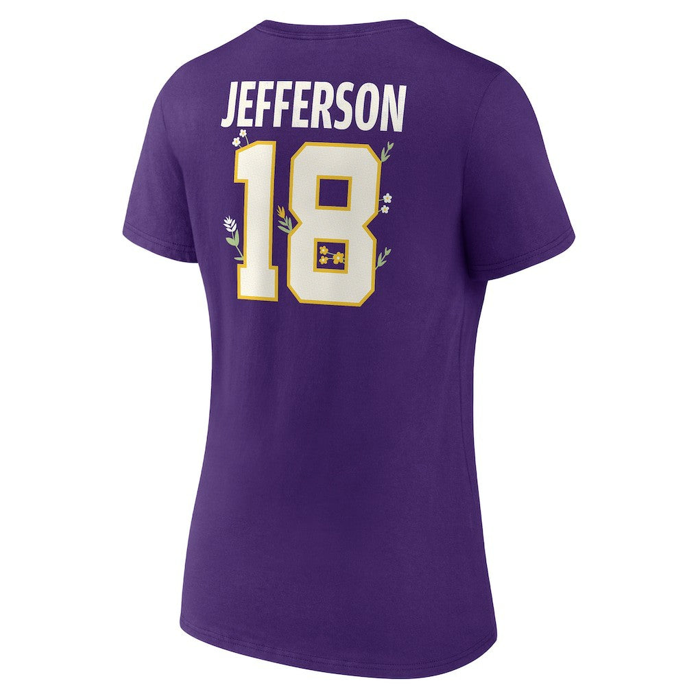Justin Jefferson Minnesota Vikings Women's Floral Name & Number V-Neck T-Shirt - Purple on sale