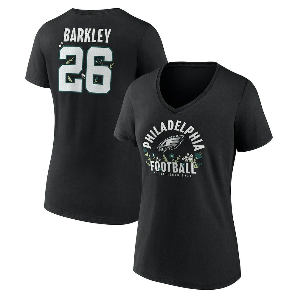 Saquon Barkley Philadelphia Eagles Women's Floral Name & Number V-Neck T-Shirt - Black for sale