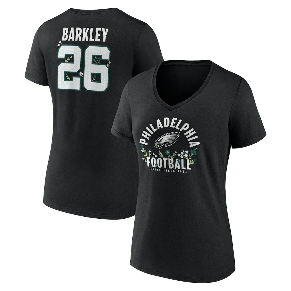 Saquon Barkley Philadelphia Eagles Women's Floral Name & Number V-Neck T-Shirt - Black for sale