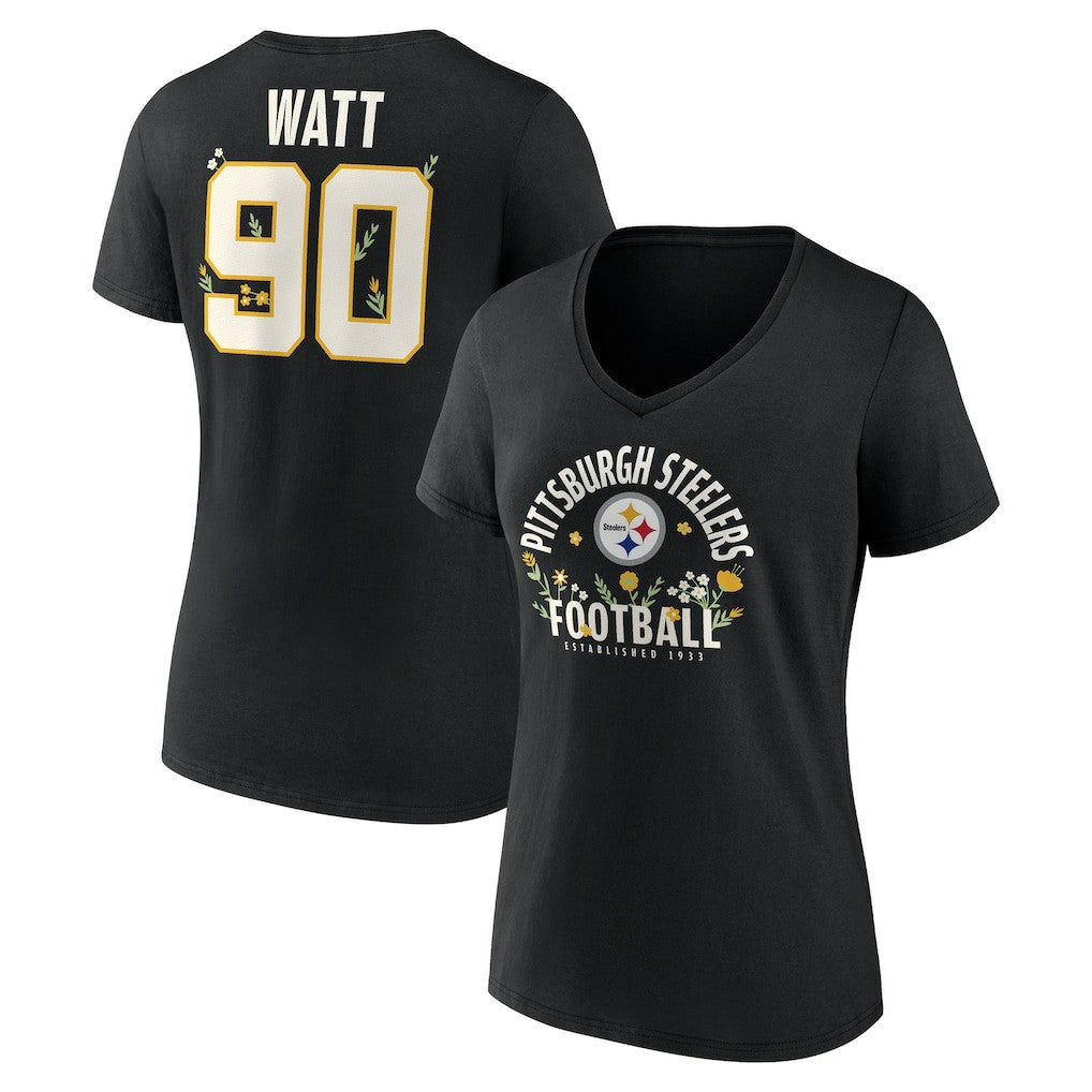 T.J. Watt Pittsburgh Steelers Women's Floral Name & Number V-Neck T-Shirt - Black sale