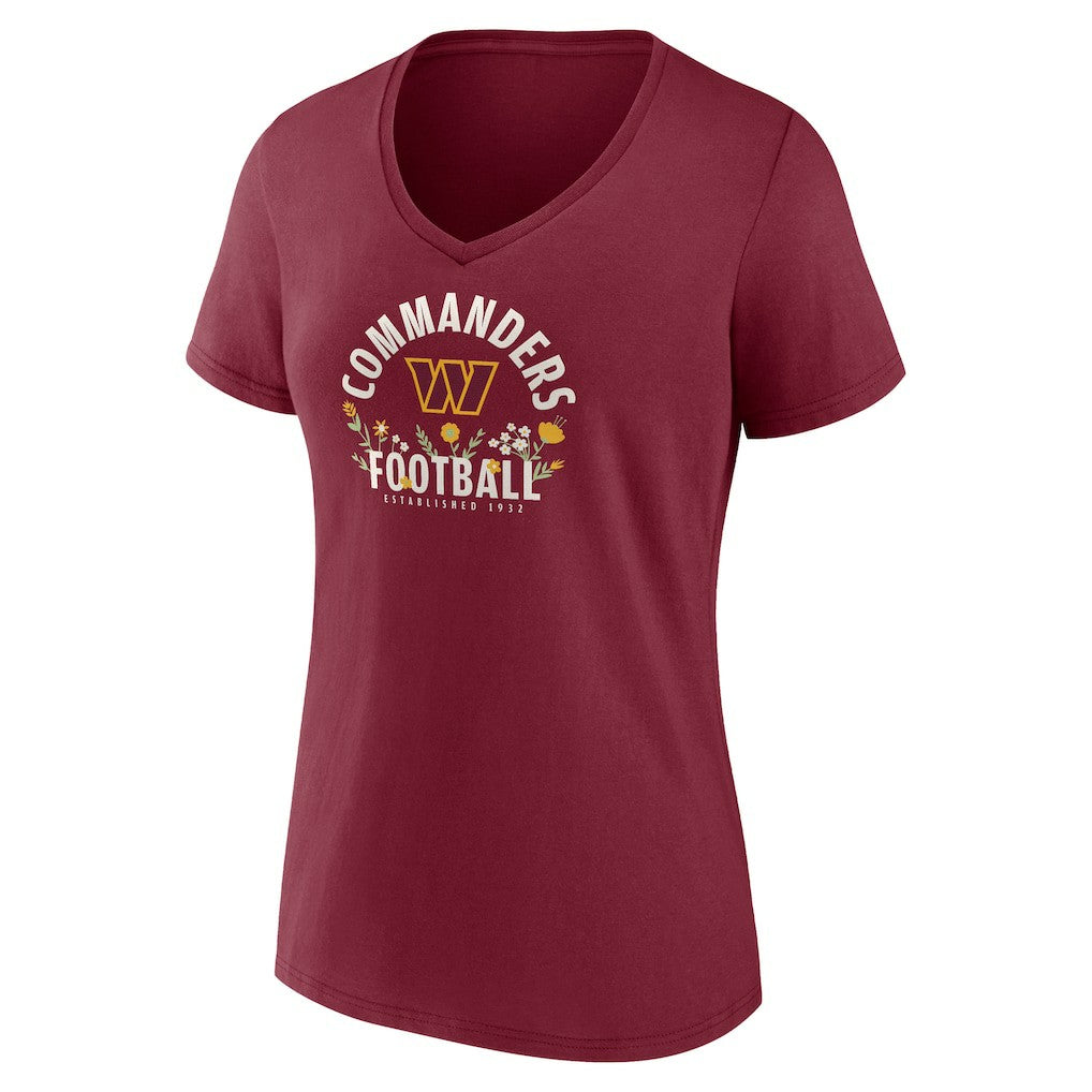 Jayden Daniels Washington Commanders Women's Floral Name & Number V-Neck T-Shirt - Garnet discount