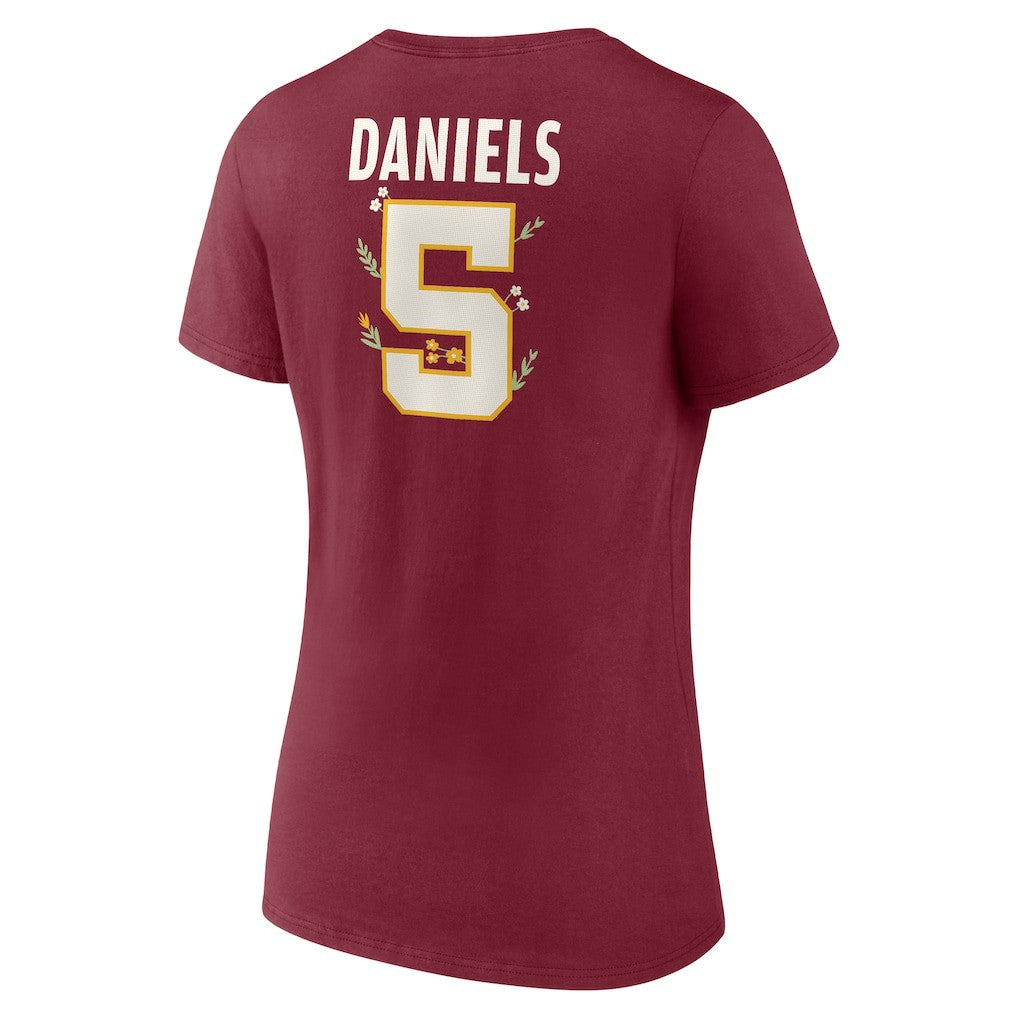 Jayden Daniels Washington Commanders Women's Floral Name & Number V-Neck T-Shirt - Garnet discount