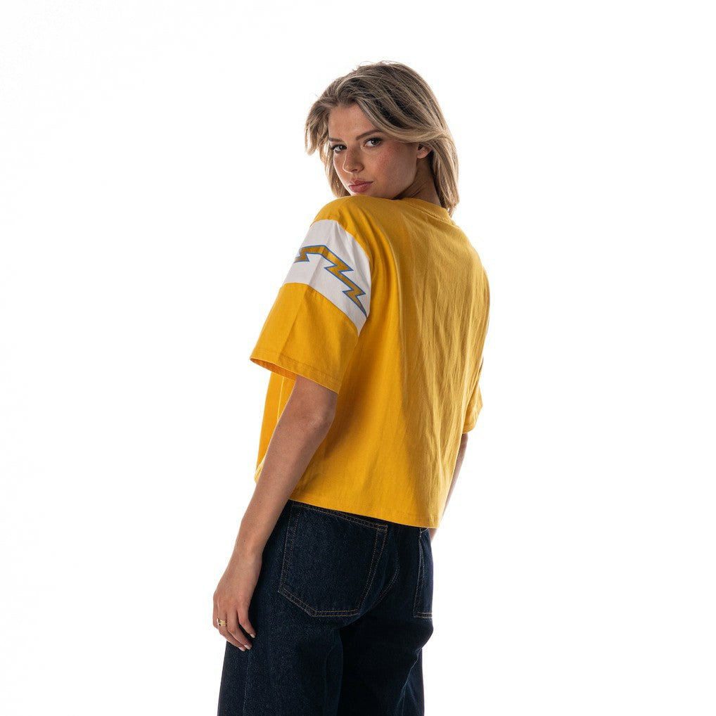 Los Angeles Chargers The Wild Collective Women's Charger Power Contrast Sleeve Insert T-Shirt - Gold online