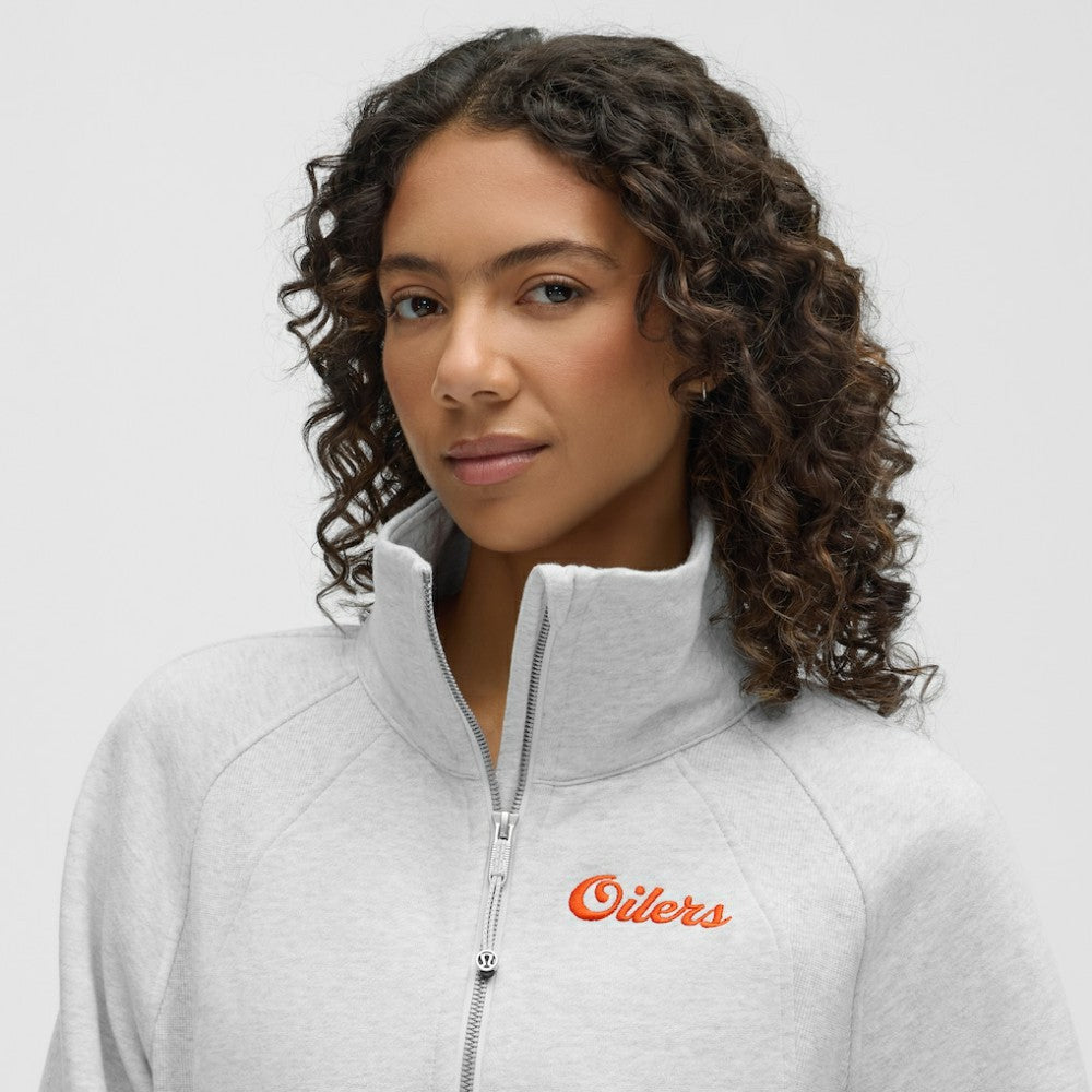 Edmonton Oilers lululemon Women's Long Scuba Oversized Half-Zip Funnel Neck - Heathered Core Ultra Light Grey