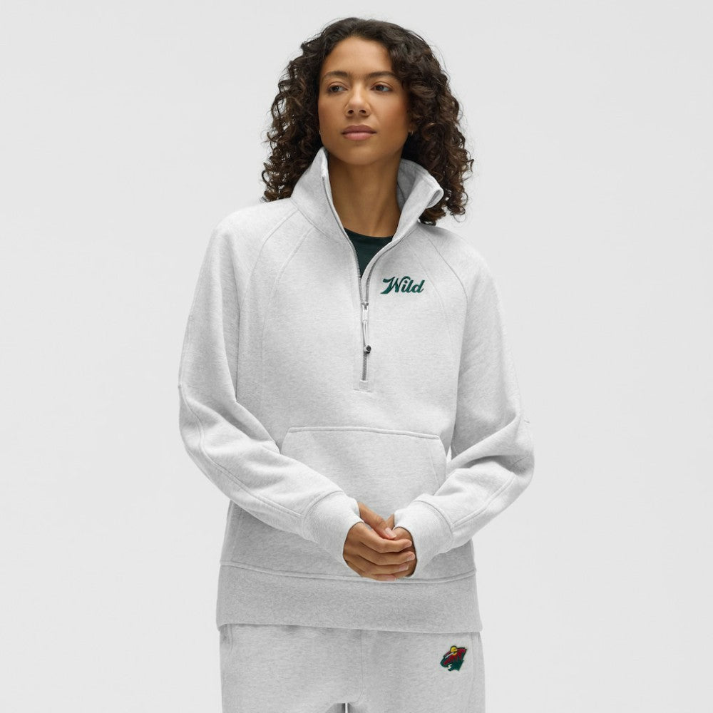 Minnesota Wild lululemon Women's Long Scuba Oversized Half-Zip Funnel Neck - Heathered Core Ultra Light Grey