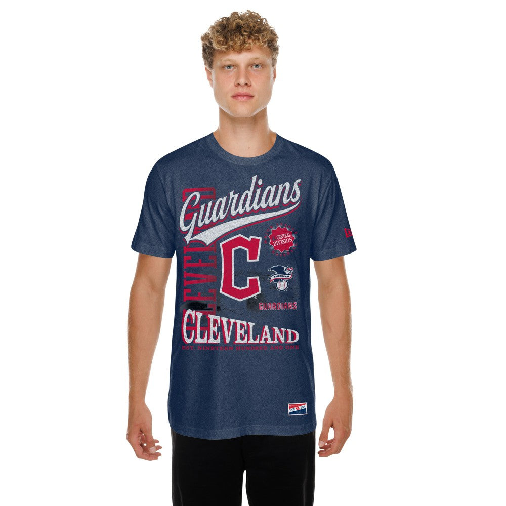 Cleveland Guardians  Oversized Throwback Distressed T-Shirt Navy