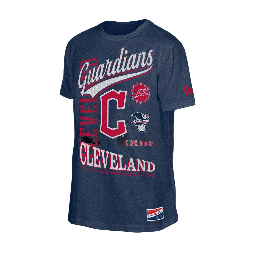 Cleveland Guardians  Oversized Throwback Distressed T-Shirt Navy
