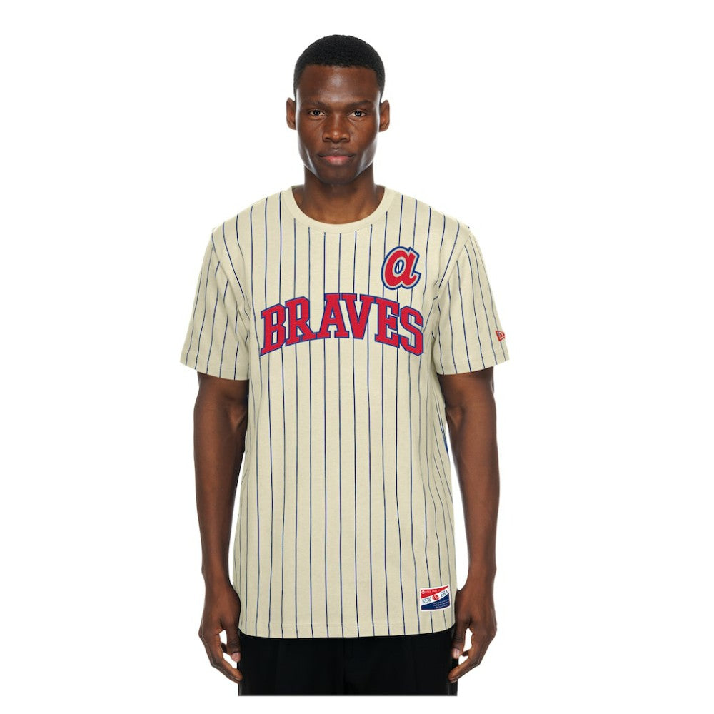 Atlanta Braves Throwback Meshback Pinstripe T-Shirt Cream