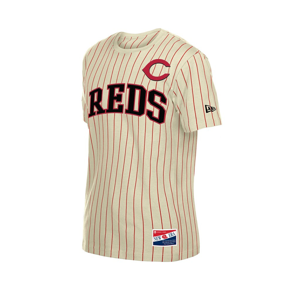Cincinnati Reds Throwback Meshback Pinstripe T-Shirt Cream