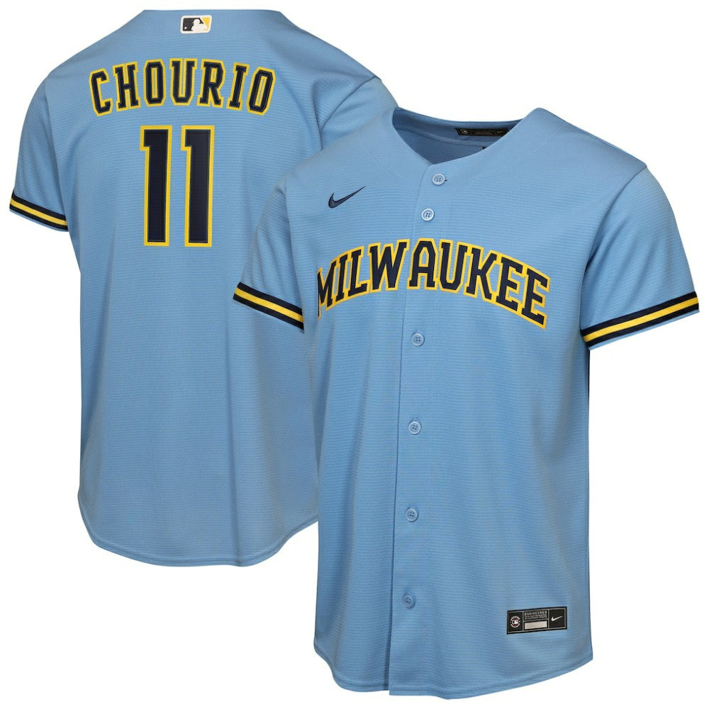 Jackson Chourio Milwaukee Brewers Youth Road Replica Jersey Light Blue