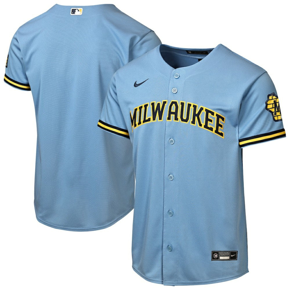 Milwaukee Brewers Youth Road Stadium Jersey Powder Blue