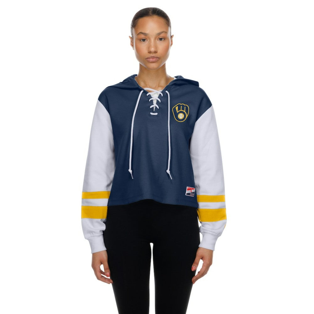 Milwaukee Brewers Women's Boxy Lace-Up Hoodie Navy
