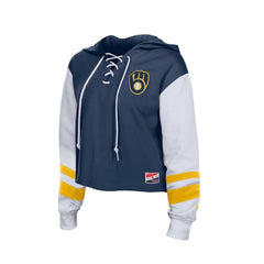 Milwaukee Brewers Women's Boxy Lace-Up Hoodie Navy