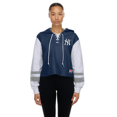 New York Yankees Women's Boxy Lace-Up Hoodie Navy