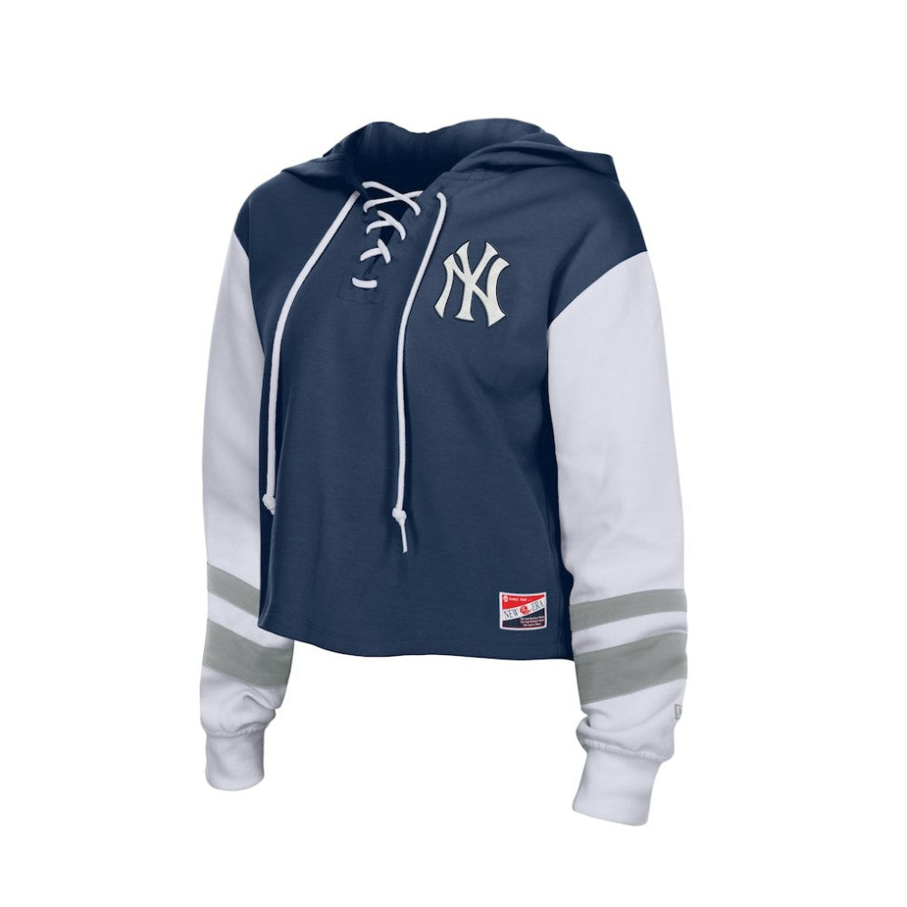 New York Yankees Women's Boxy Lace-Up Hoodie Navy