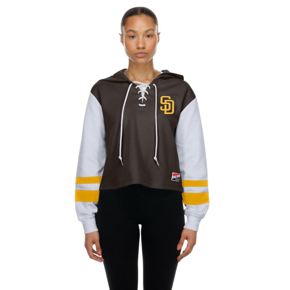 San Diego Padres Women's Boxy Lace-Up Hoodie Brown