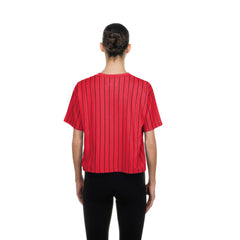 Cincinnati Reds Women's Throwback Meshback Pinstripe Boxy T-Shirt Red