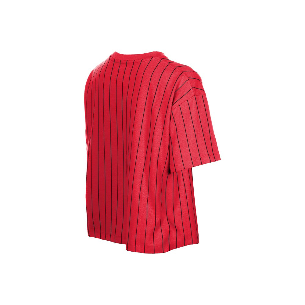Cincinnati Reds Women's Throwback Meshback Pinstripe Boxy T-Shirt Red