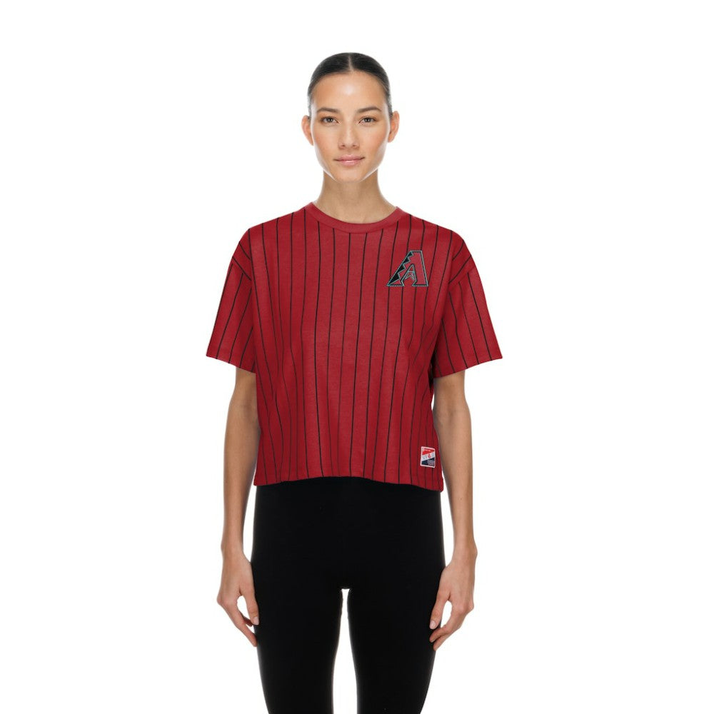 Arizona Diamondbacks Women's Throwback Meshback Pinstripe Boxy T-Shirt Red