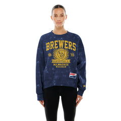 Milwaukee Brewers Women's Throwback Oversized Boxy Sweatshirt Navy