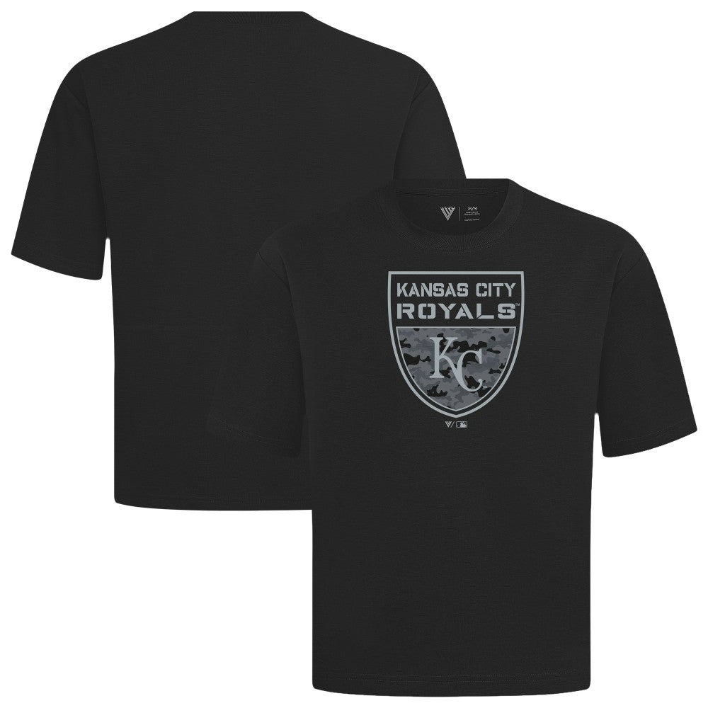 Kansas City Royals Levelwear Oversized Luxe Signature Knit Buckler T-Shirt Black