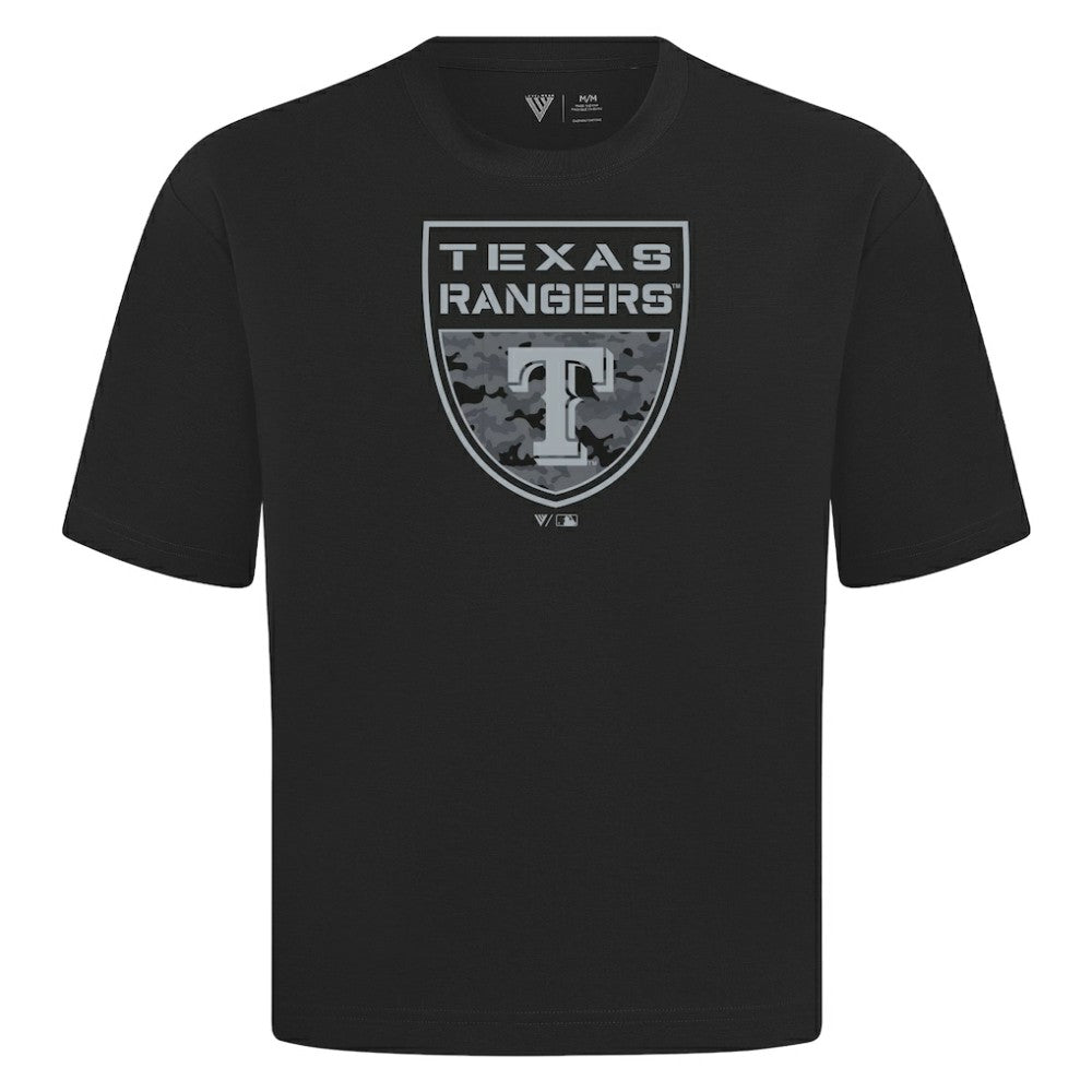 Texas Rangers Levelwear Oversized Luxe Signature Knit Buckler T-Shirt Black