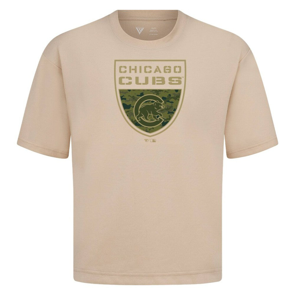 Chicago Cubs Levelwear Oversized Luxe Signature Knit Buckler T-Shirt Khaki