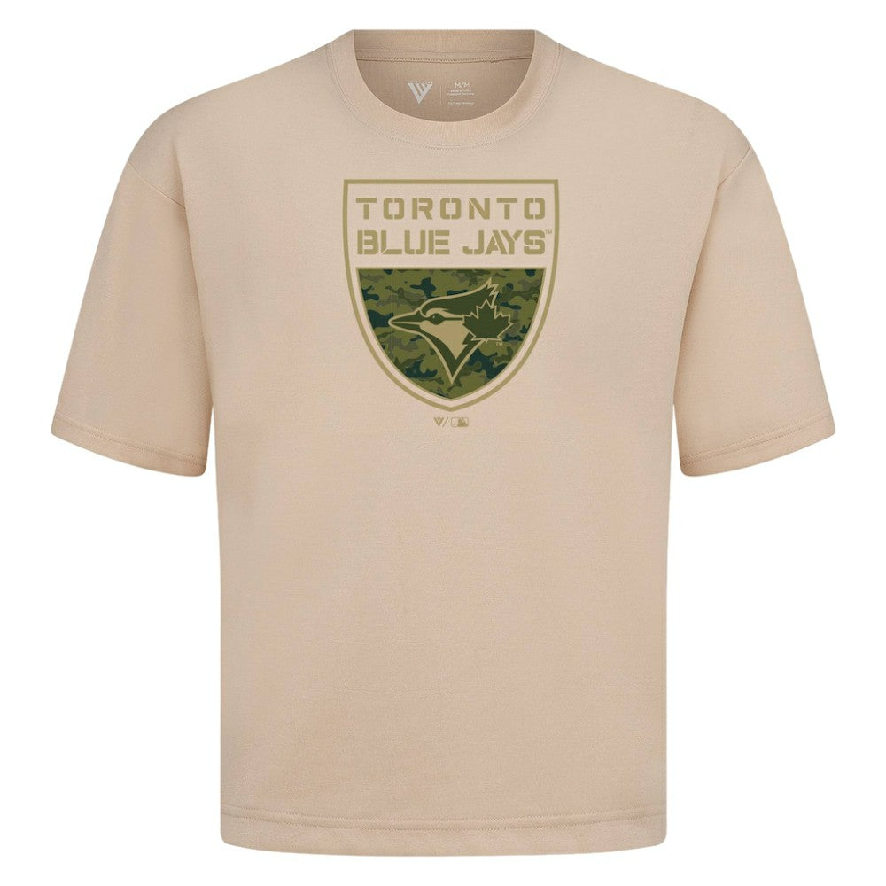Toronto Blue Jays Levelwear Oversized Luxe Signature Knit Buckler T-Shirt Khaki