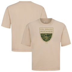Colorado Rockies Levelwear Oversized Luxe Signature Knit Buckler T-Shirt Khaki