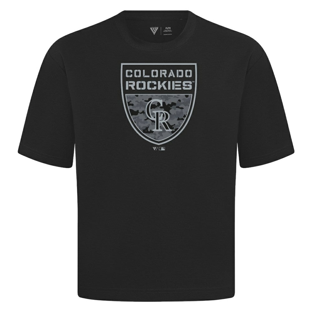 Colorado Rockies Levelwear Oversized Luxe Signature Knit Buckler T-Shirt Black