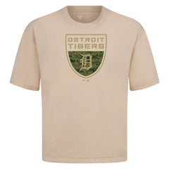 Detroit Tigers Levelwear Oversized Luxe Signature Knit Buckler T-Shirt Khaki