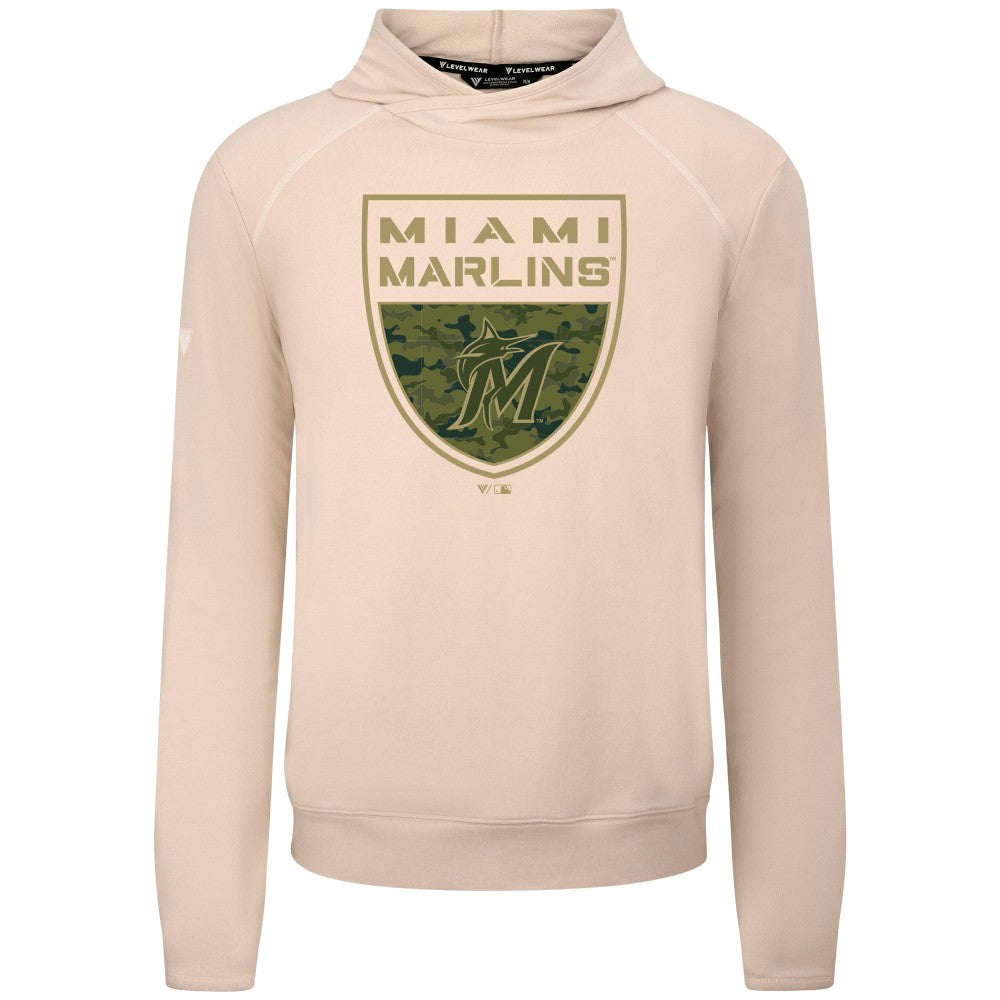 Miami Marlins Levelwear Mandate Buckler Tri-Blend Pullover Hoodie Khaki