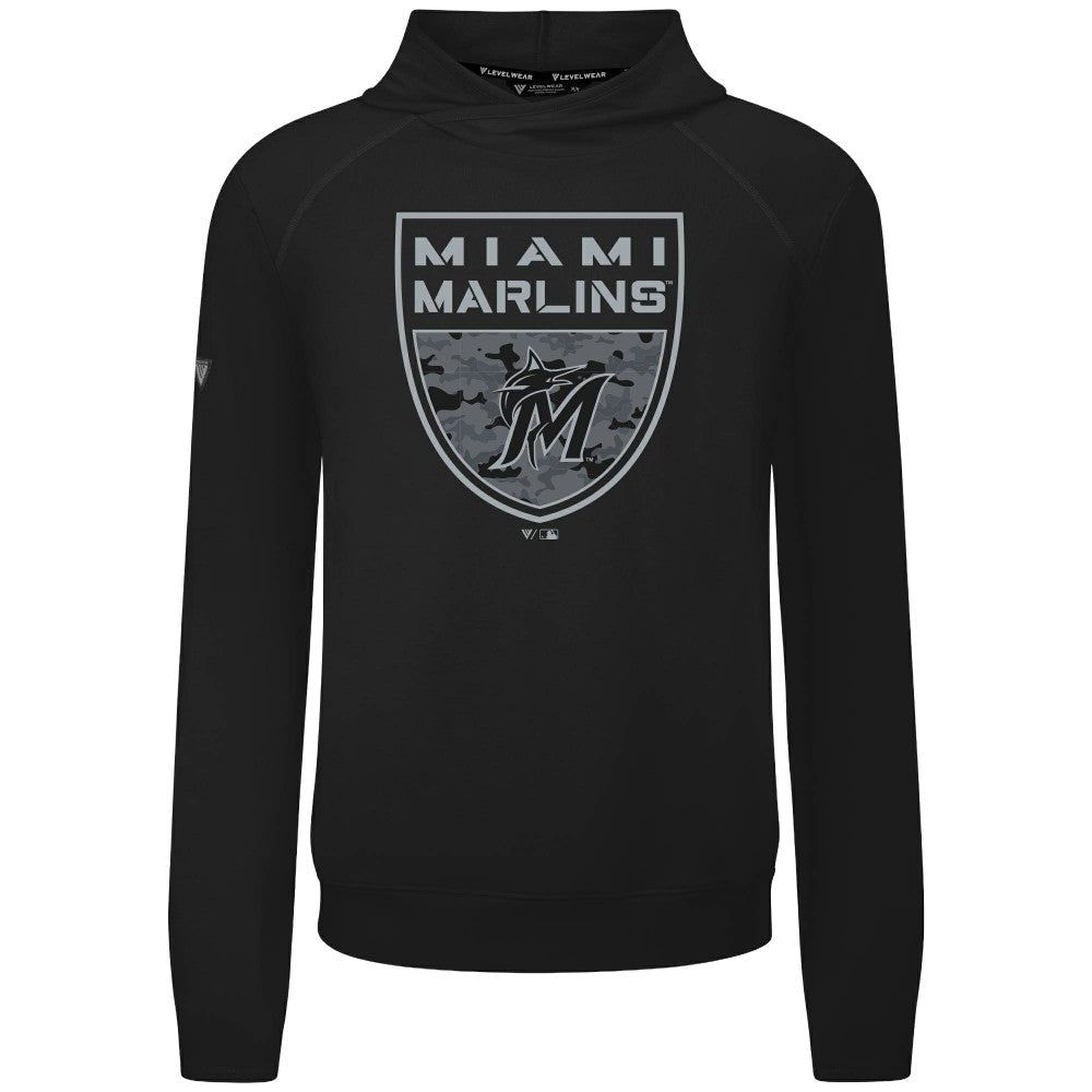 Miami Marlins Levelwear Mandate Buckler Tri-Blend Pullover Hoodie Black