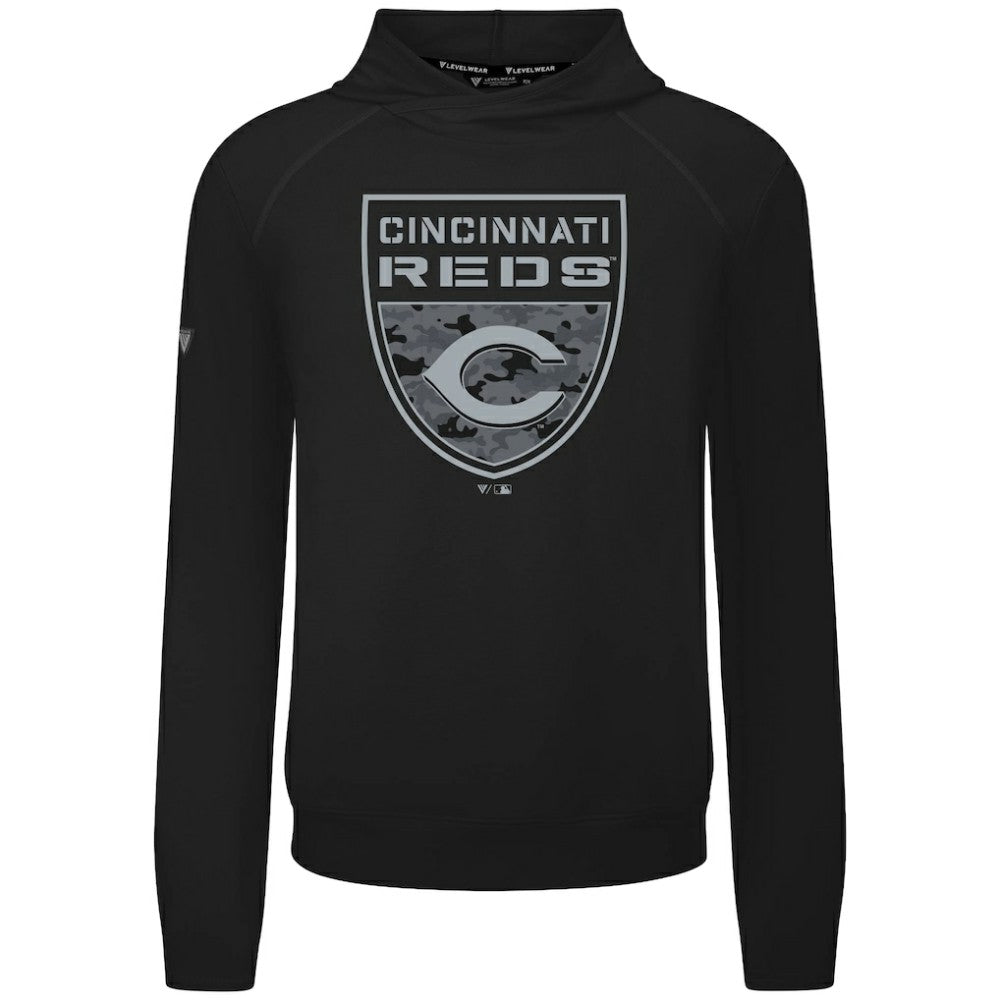 Cincinnati Reds Levelwear Mandate Buckler Tri-Blend Pullover Hoodie Black